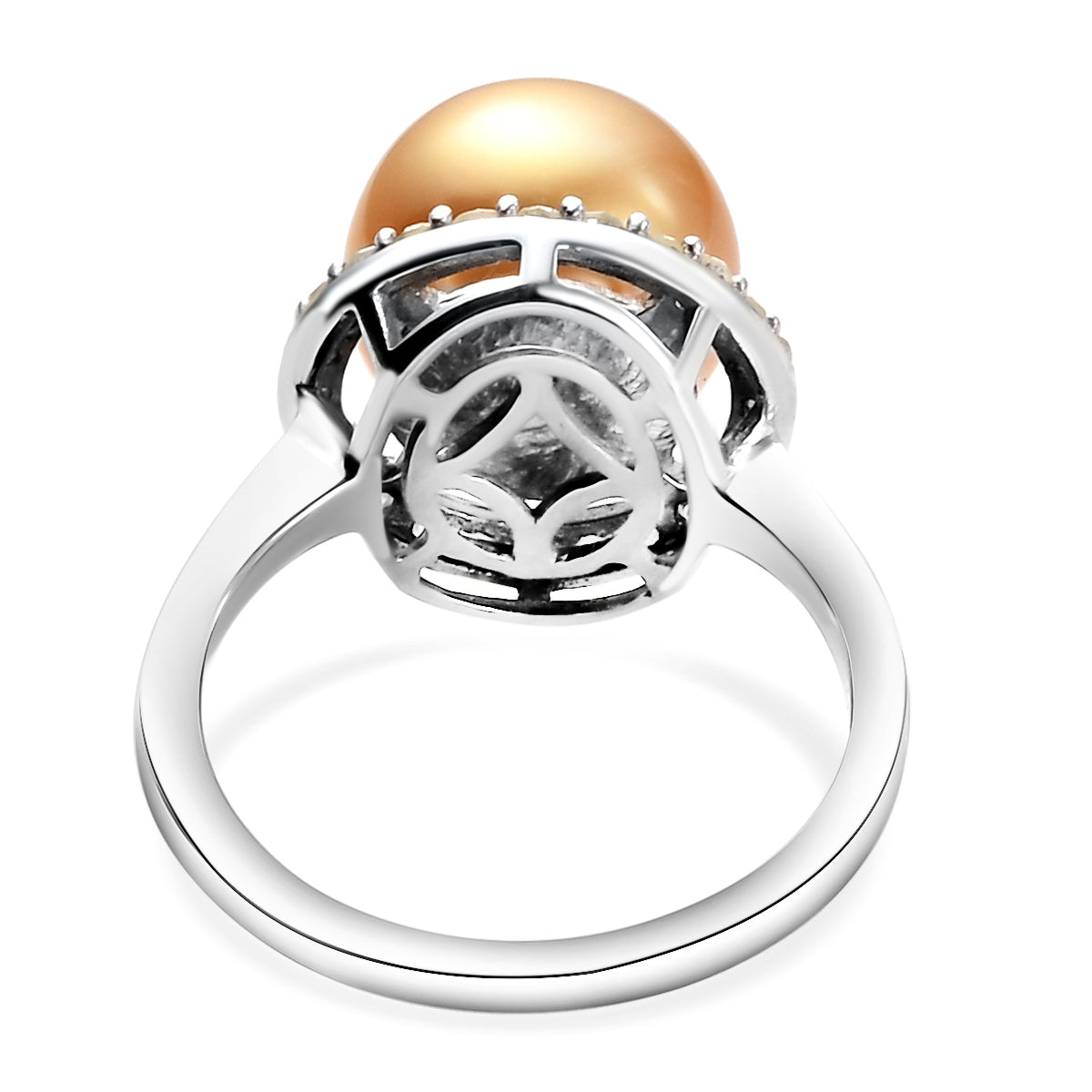 Royal Bali Collection Golden South Sea Pearl and  Zircon Halo Ring in Platinum Plated Sterling Silver 3853495 5