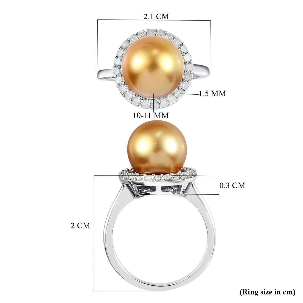 Golden South Sea Pearl and Diamond Ring in Platinum Overlay Sterling Silver_3853495_5
