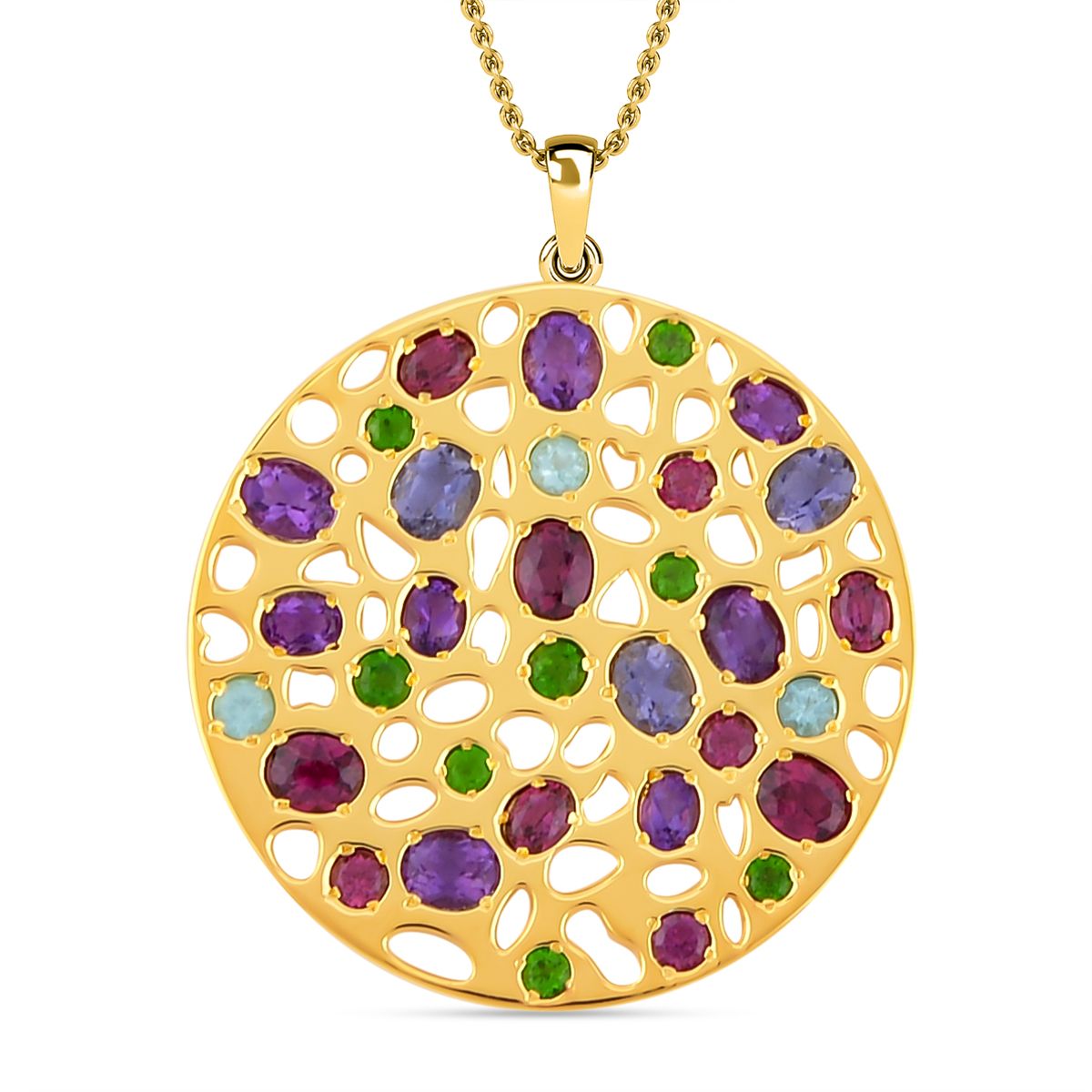 RACHEL GALLEY - Rhodolite Garnet &amp; Multi Gemstone Pendant with Chain (Size 18-24-30) in 18K Vermeil YG Plated Sterling Silver 6.35 Ct, Silver Wt 25.50 Gms 3873583 0