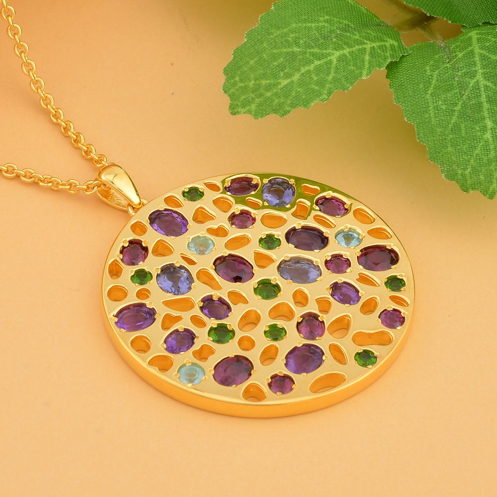 RACHEL GALLEY - Rhodolite Garnet & Multi Gemstone Pendant with Chain (Size 18/24/30) in 18K Vermeil YG Plated Sterling Silver 6.35 Ct, Silver Wt 25.50 Gms_3873583_2
