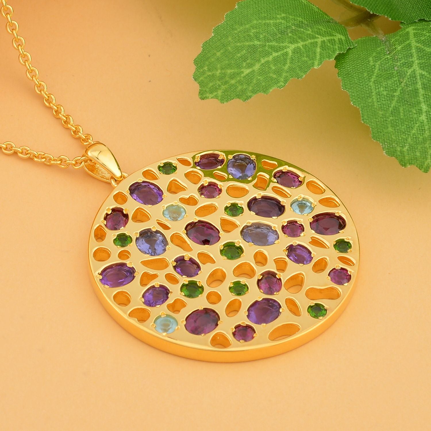 RACHEL GALLEY - Rhodolite Garnet &amp; Multi Gemstone Pendant with Chain (Size 18-24-30) in 18K Vermeil YG Plated Sterling Silver 6.35 Ct, Silver Wt 25.50 Gms 3873583 3