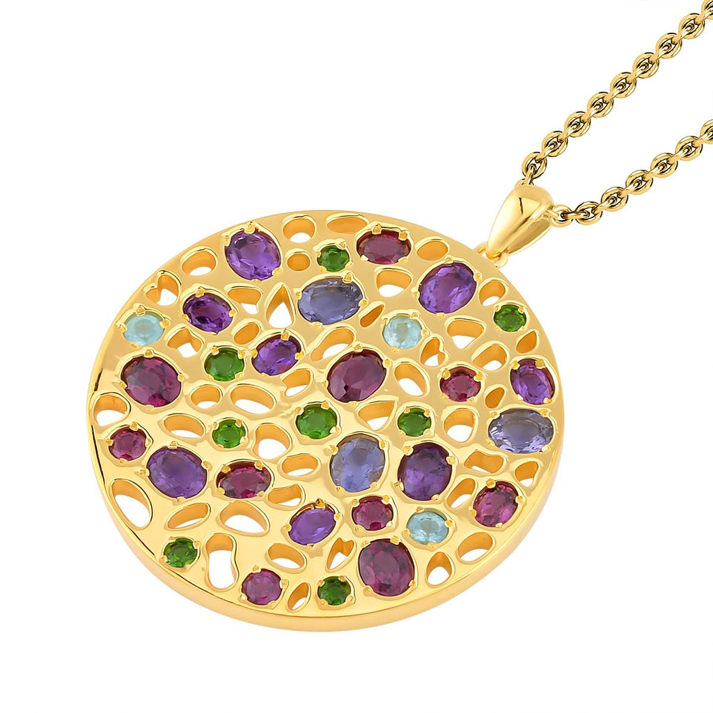 RACHEL GALLEY - Rhodolite Garnet & Multi Gemstone Pendant with Chain (Size 18/24/30) in 18K Vermeil YG Plated Sterling Silver 6.35 Ct, Silver Wt 25.50 Gms_3873583_3