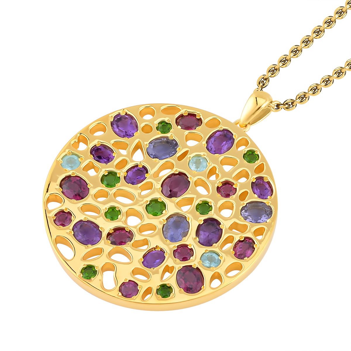 RACHEL GALLEY - Rhodolite Garnet &amp; Multi Gemstone Pendant with Chain (Size 18-24-30) in 18K Vermeil YG Plated Sterling Silver 6.35 Ct, Silver Wt 25.50 Gms 3873583 4
