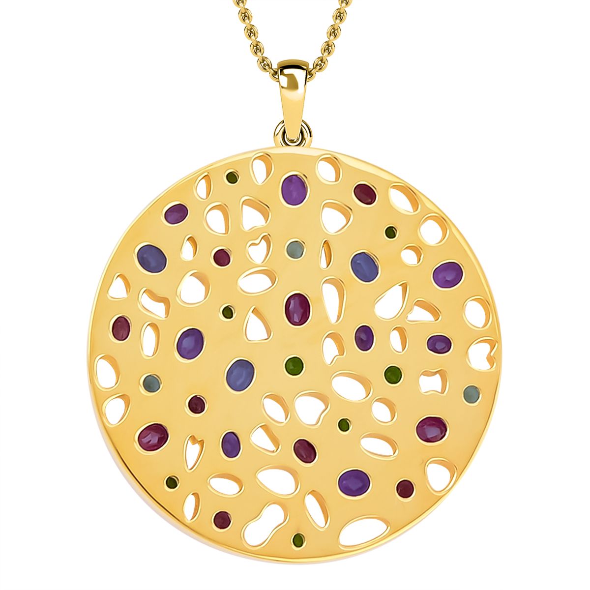 RACHEL GALLEY - Rhodolite Garnet &amp; Multi Gemstone Pendant with Chain (Size 18-24-30) in 18K Vermeil YG Plated Sterling Silver 6.35 Ct, Silver Wt 25.50 Gms 3873583 5
