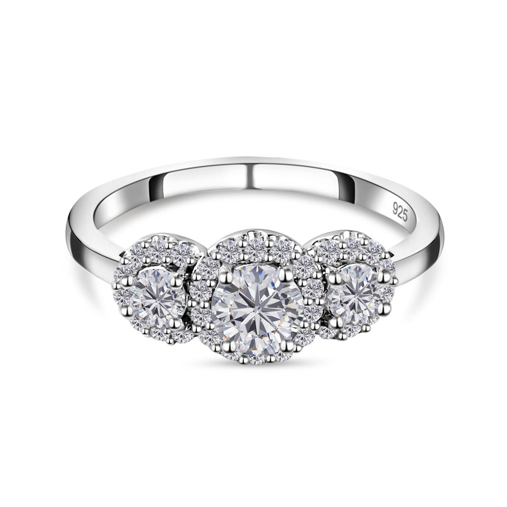 Royal Bali Collection - D'Joy Moissanite Trilogy Halo Ring in Platinum Overlay Sterling Silver 1.21 Ct._3874725