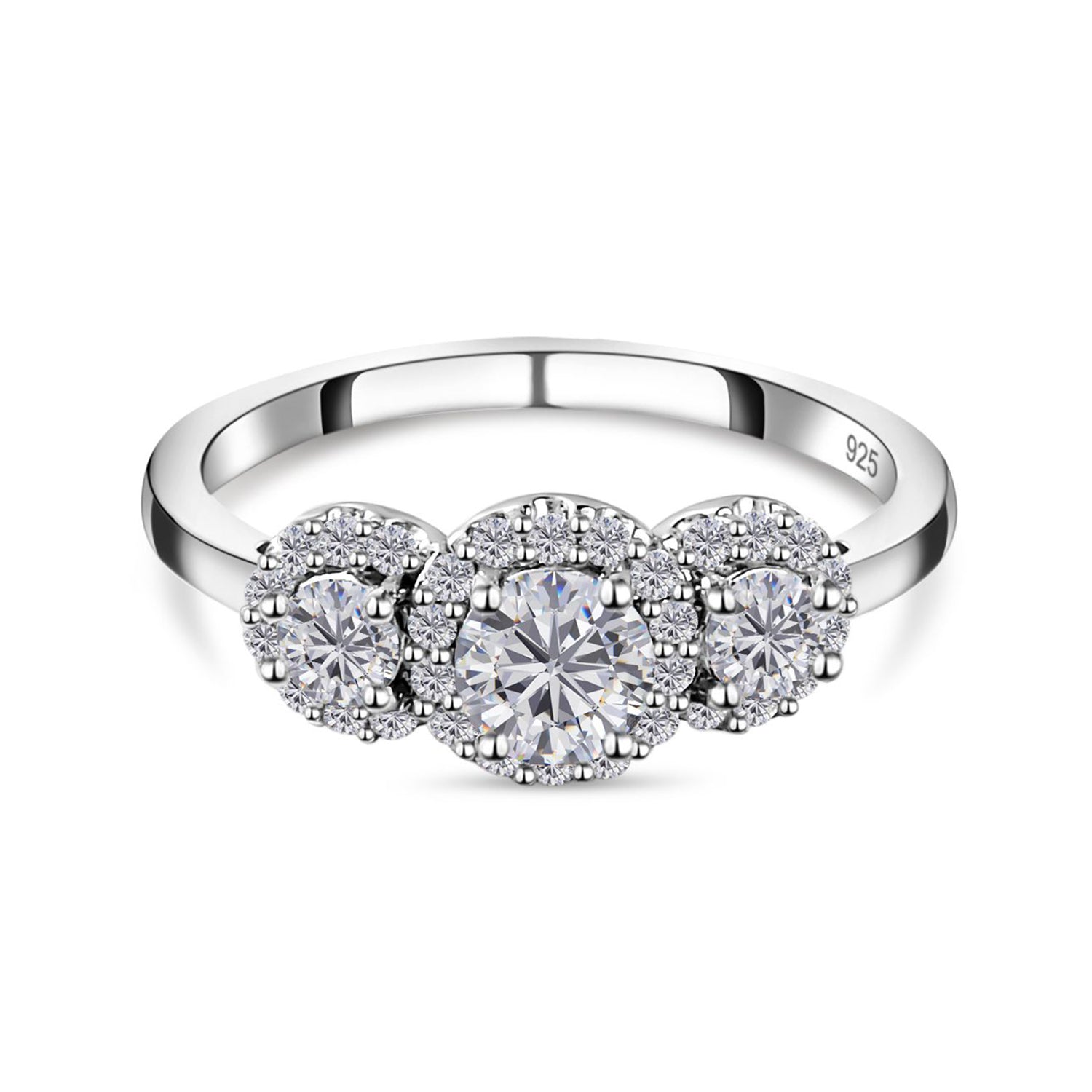 Moissanite Halo Ring in Sterling Silver with Platinum Plating 3874725 0