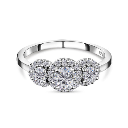 Moissanite Halo Ring in Sterling Silver with Platinum Plating 3874725 1