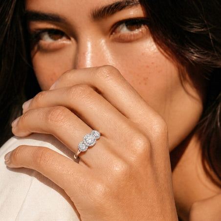 Moissanite Halo Ring in Sterling Silver with Platinum Plating 3874725 2