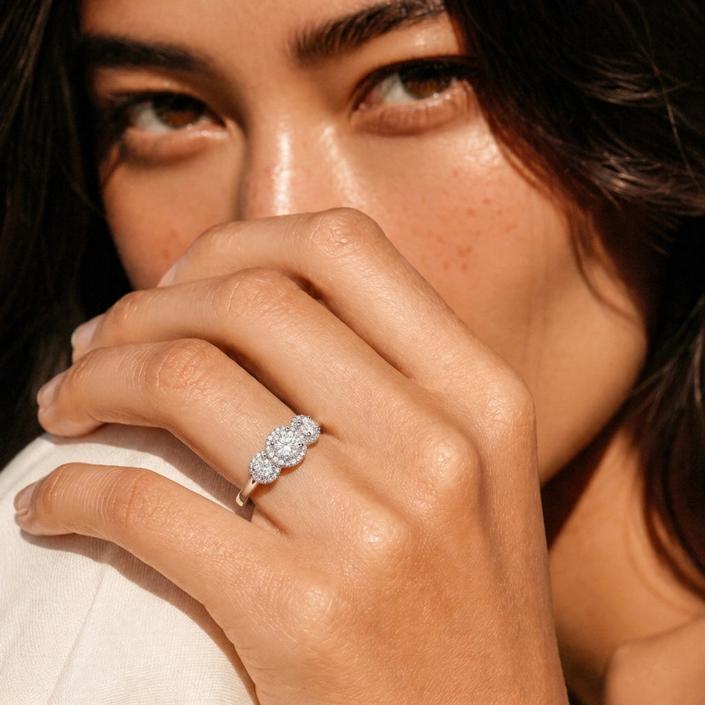 Royal Bali Collection - D'Joy Moissanite Trilogy Halo Ring in Platinum Overlay Sterling Silver 1.21 Ct._3874725_2
