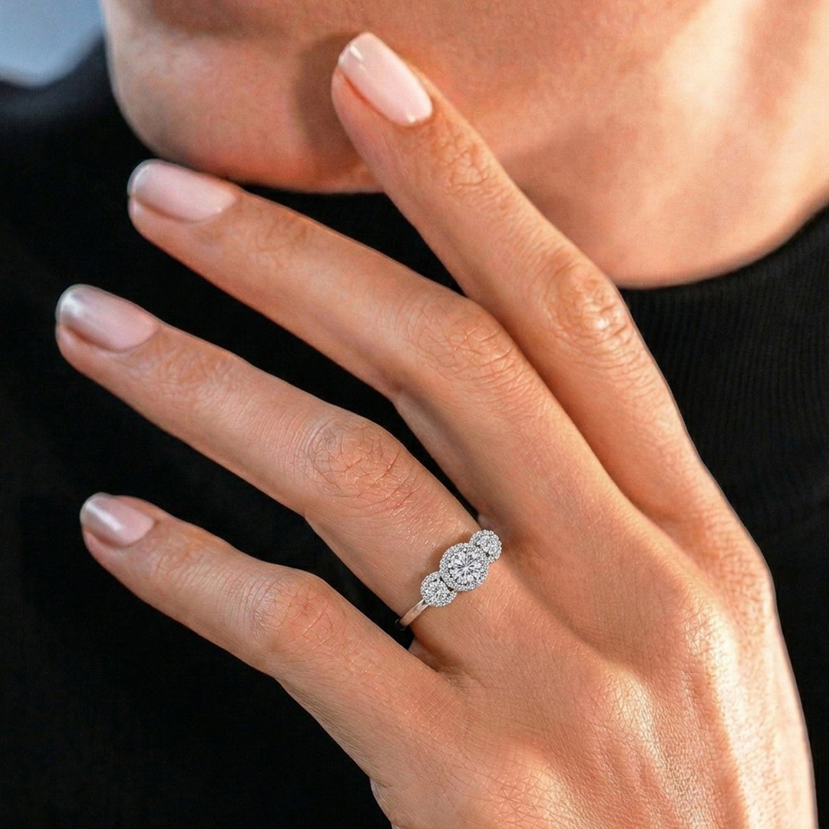 Moissanite Halo Ring in Sterling Silver with Platinum Plating 3874725 4