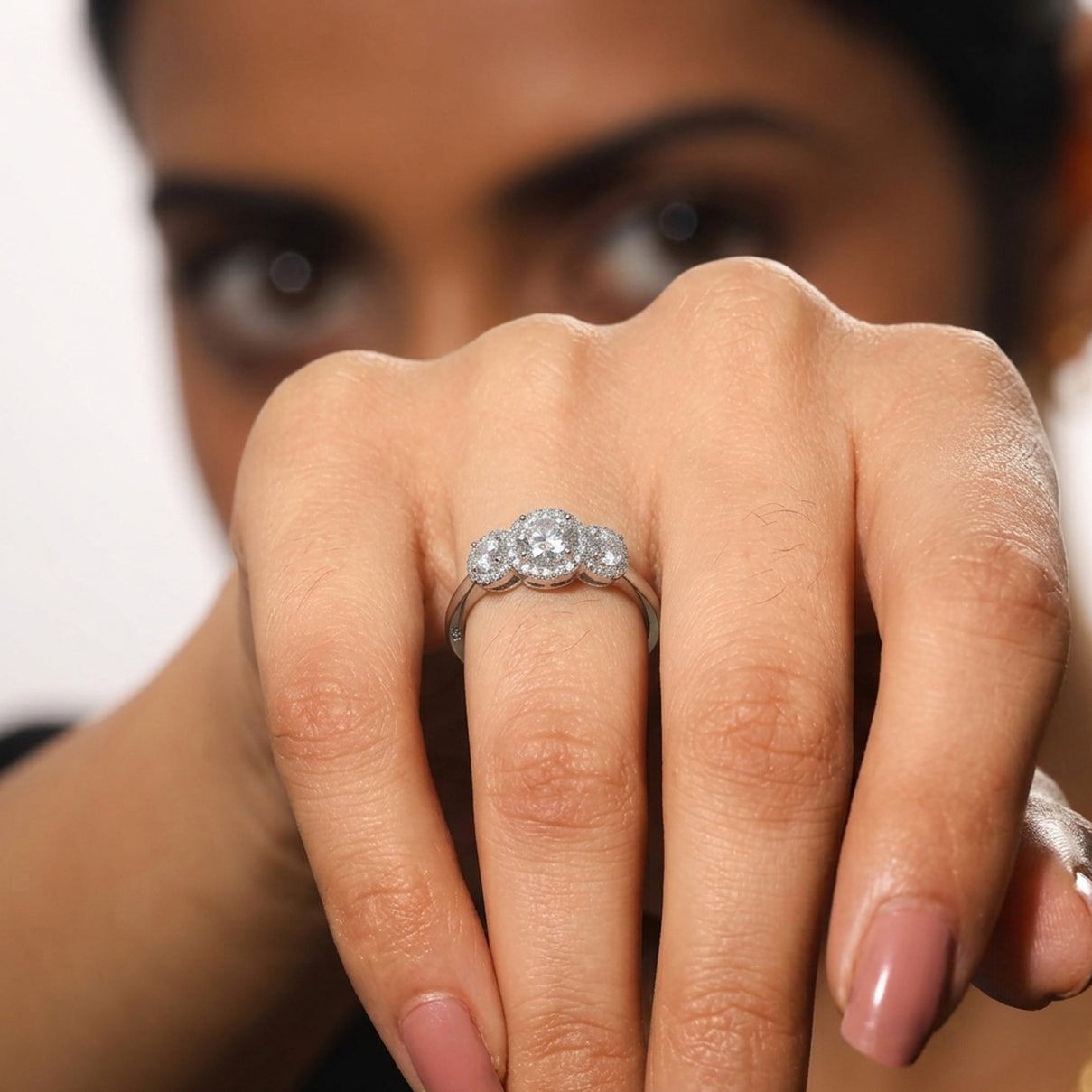 Moissanite Halo Ring in Sterling Silver with Platinum Plating 3874725 5