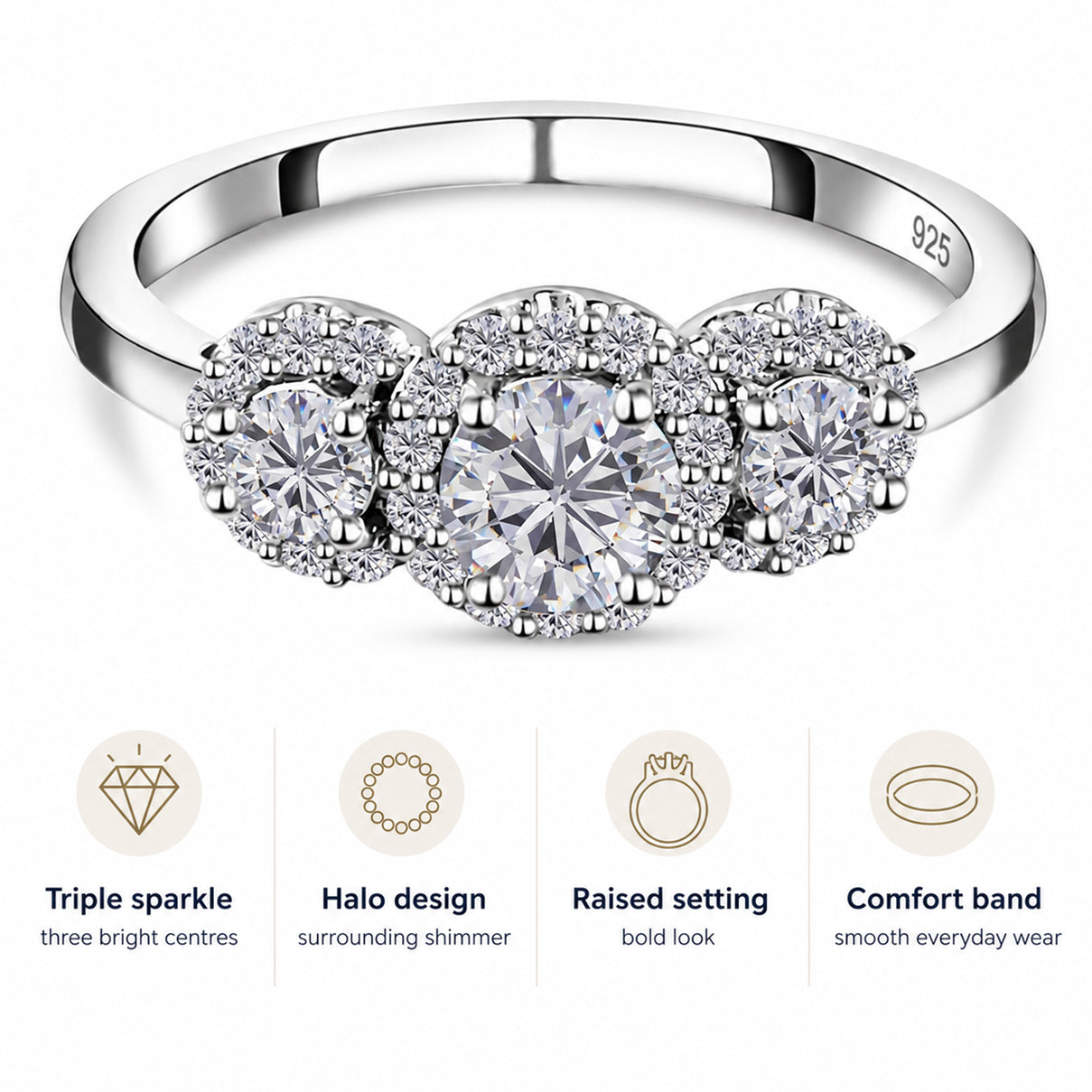Moissanite Halo Ring in Sterling Silver with Platinum Plating 3874725 6