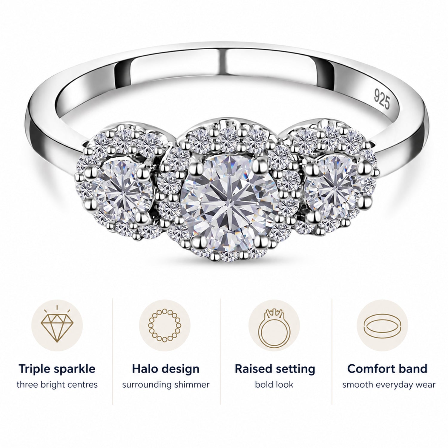 Moissanite Halo Ring in Sterling Silver with Platinum Plating 3874725 6