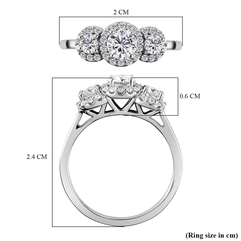 Royal Bali Collection - D'Joy Moissanite Trilogy Halo Ring in Platinum Overlay Sterling Silver 1.21 Ct._3874725_7