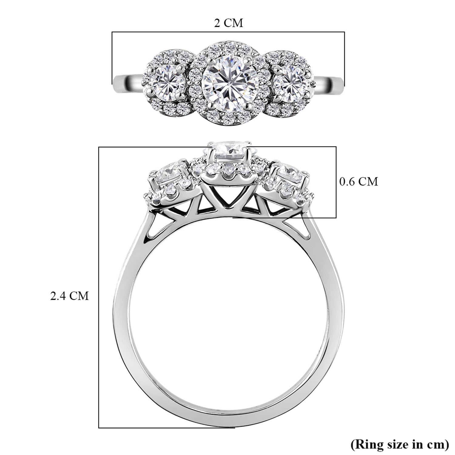 Moissanite Halo Ring in Sterling Silver with Platinum Plating 3874725 8