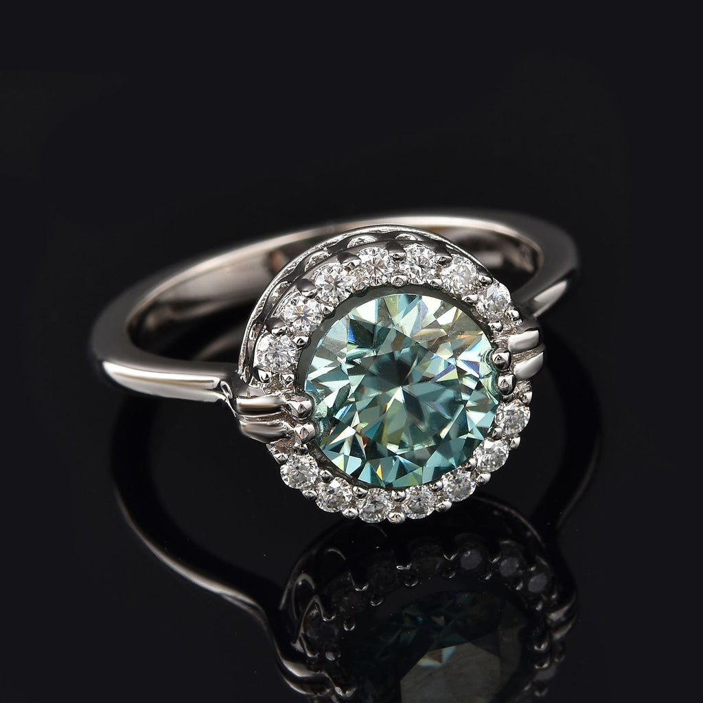 Galatea Pearl - Blue Moissanite Halo Ring in Rhodium Overlay Sterling Silver 2.10 Ct, Silver Wt. 7.18 Gms_3875150_1
