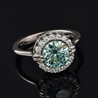 Galatea Pearl - Blue Moissanite Halo Ring in Rhodium Overlay Sterling Silver 2.10 Ct, Silver Wt. 7.18 Gms_3875150_1