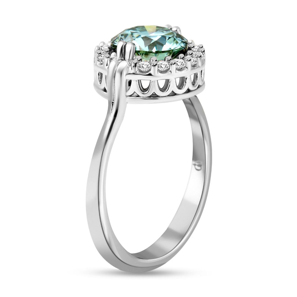 Galatea Pearl - Blue Moissanite Halo Ring in Rhodium Overlay Sterling Silver 2.10 Ct, Silver Wt. 7.18 Gms_3875150_3