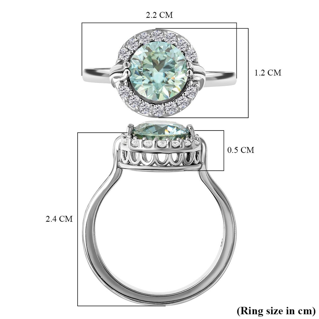 Galatea Pearl - Blue Moissanite Halo Ring in Rhodium Overlay Sterling Silver 2.10 Ct, Silver Wt. 7.18 Gms_3875150_5