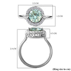 Galatea Pearl - Blue Moissanite Halo Ring in Rhodium Overlay Sterling Silver 2.10 Ct, Silver Wt. 7.18 Gms_3875150_5