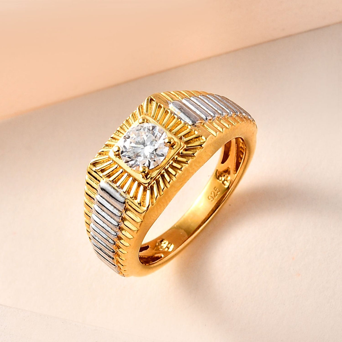 Moissanite Signet Ring in Yellow Gold Plated Sterling Silver 0.54 Ct. 3875927 2