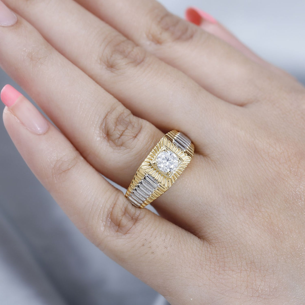 Moissanite Signet Ring in Yellow Gold Plated Sterling Silver 0.54 Ct. 3875927 3