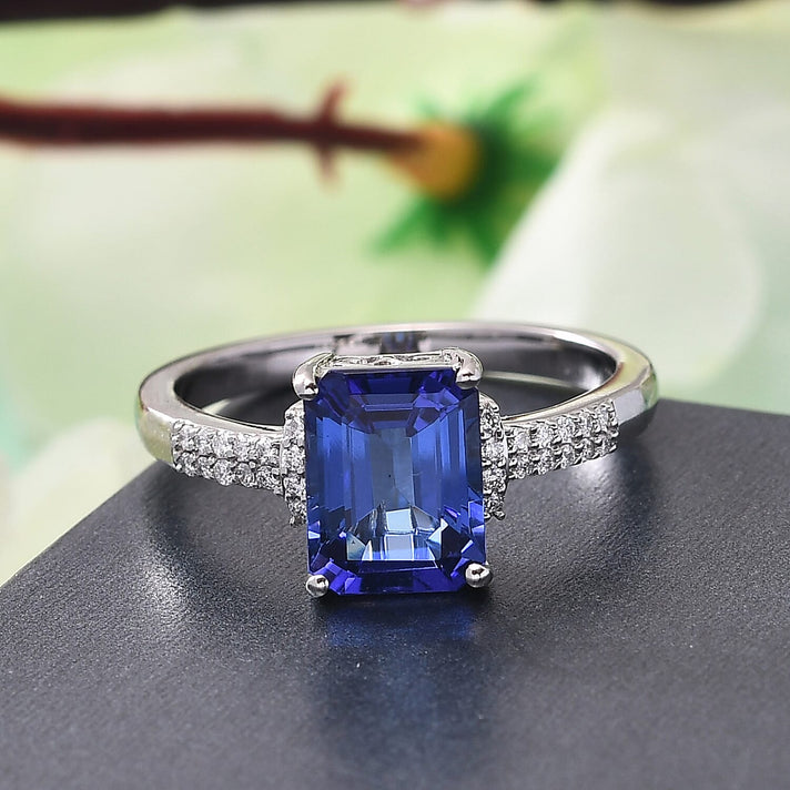 RHAPSODY 2.58 Ct. AAAA Tanzanite and Diamond VS/E-F Ring in 950 Platinum 3876419 2