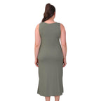 TAMSY Viscose Jersey Dress with Side Slit (Size M,12-14) - Khaki_3880446_1