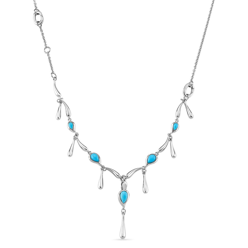 Lucy Q Raindrop Collection - 4 in 1 Arizona Sleeping Beauty Turquoise Detechable Pendant with Chain (Size 16) in Rhodium Overlay Sterling Silver.