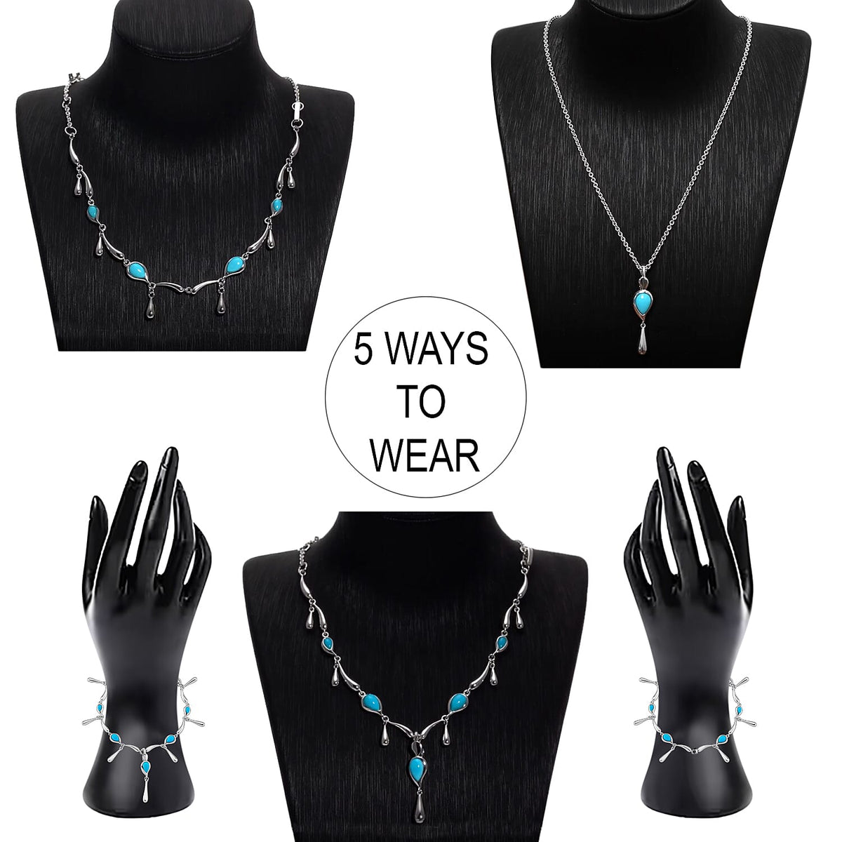 Lucy Q Raindrop Collection - 4 in 1 Arizona Sleeping Beauty Turquoise Detechable Pendant with Chain (Size 16) in Rhodium Overlay Sterling Silver. 3882817 2
