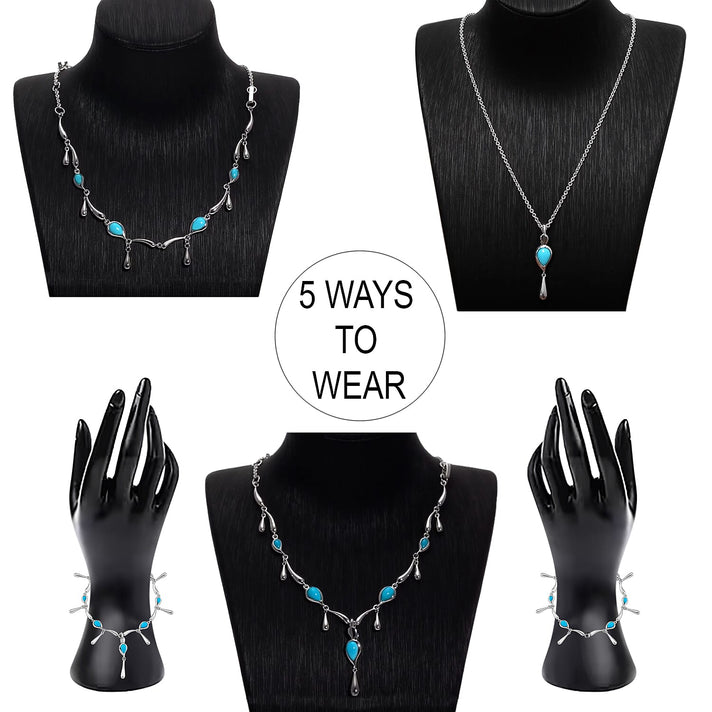 Lucy Q Raindrop Collection - 4 in 1 Arizona Sleeping Beauty Turquoise Detechable Pendant with Chain (Size 16) in Rhodium Overlay Sterling Silver. 3882817 2