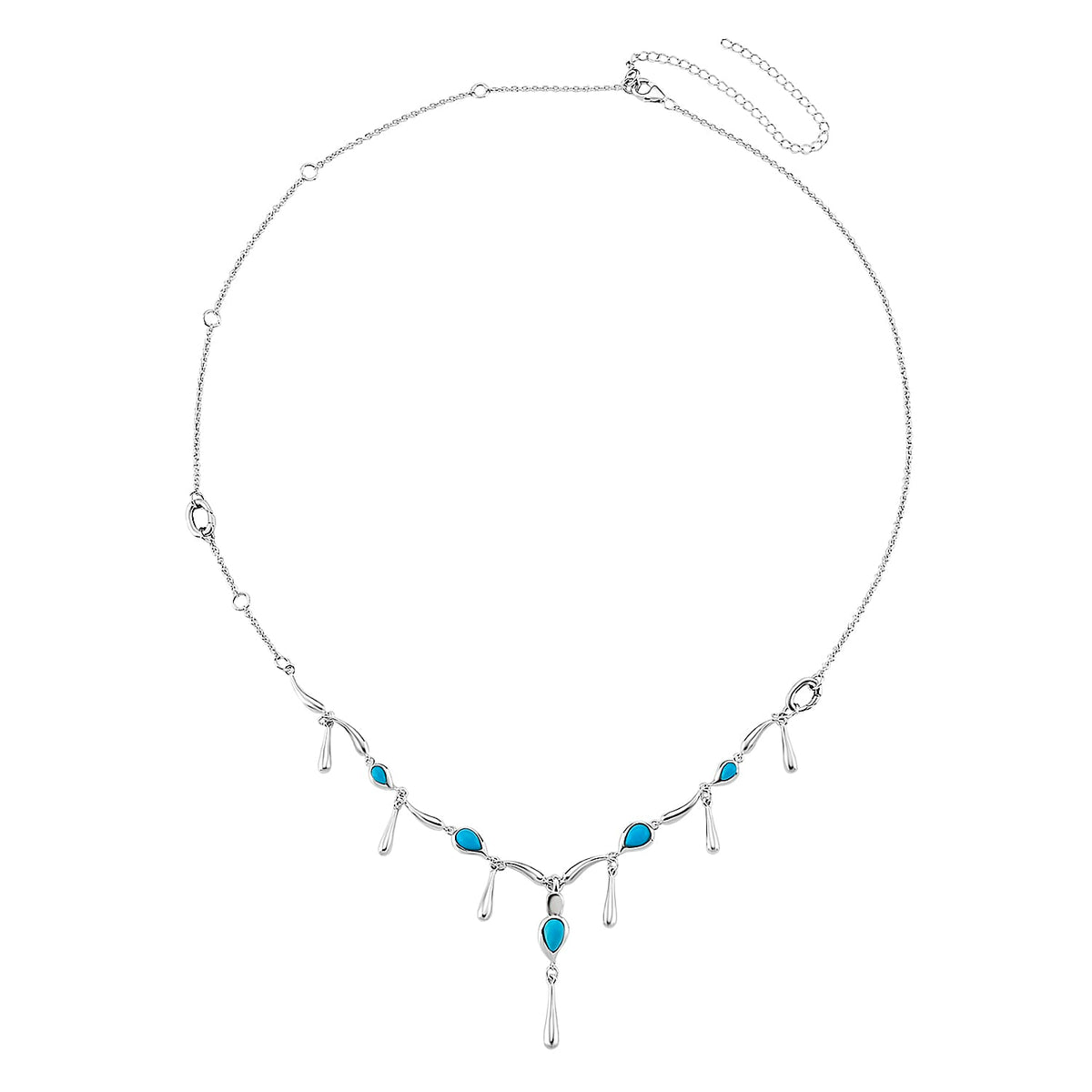 Lucy Q Raindrop Collection - 4 in 1 Arizona Sleeping Beauty Turquoise Detechable Pendant with Chain (Size 16) in Rhodium Overlay Sterling Silver. 3882817 4