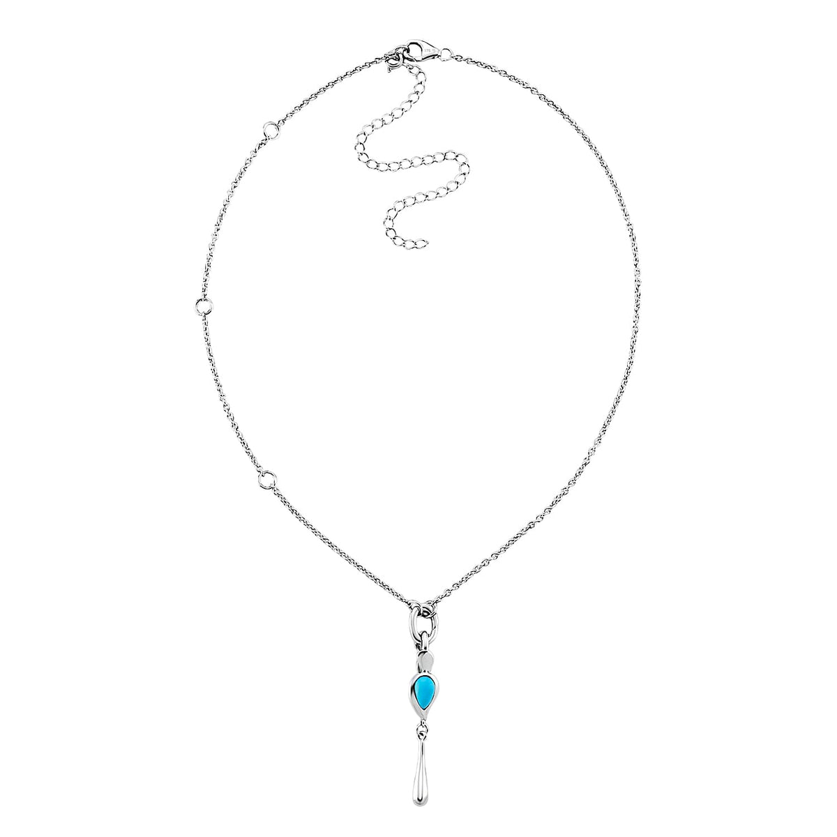 Lucy Q Raindrop Collection - 4 in 1 Arizona Sleeping Beauty Turquoise Detechable Pendant with Chain (Size 16) in Rhodium Overlay Sterling Silver. 3882817 7
