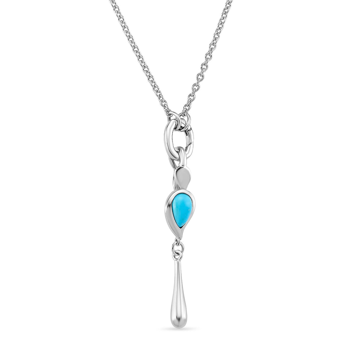 Lucy Q Raindrop Collection - 4 in 1 Arizona Sleeping Beauty Turquoise Detechable Pendant with Chain (Size 16) in Rhodium Overlay Sterling Silver. 3882817 8