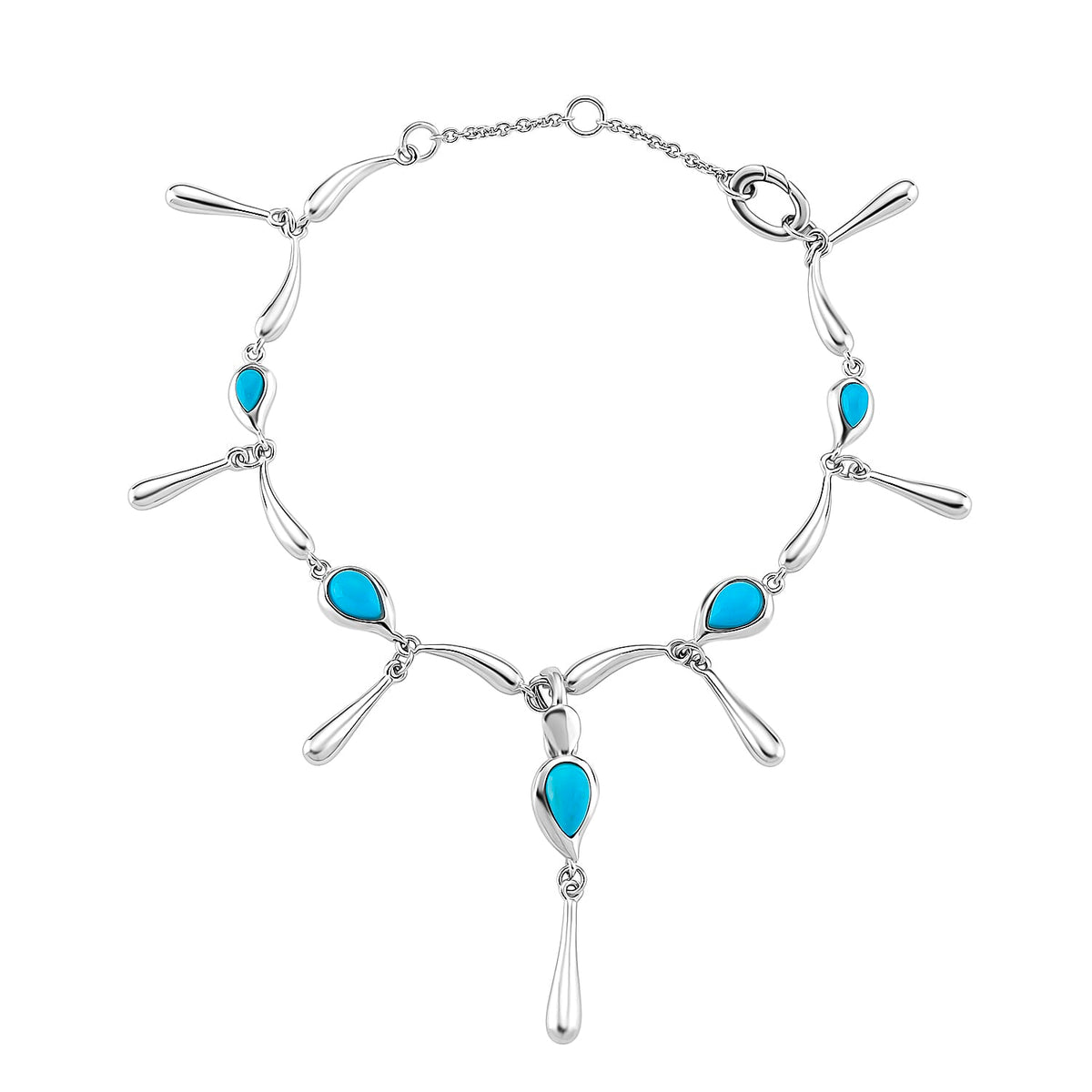 Lucy Q Raindrop Collection - 4 in 1 Arizona Sleeping Beauty Turquoise Detechable Pendant with Chain (Size 16) in Rhodium Overlay Sterling Silver. 3882817 9