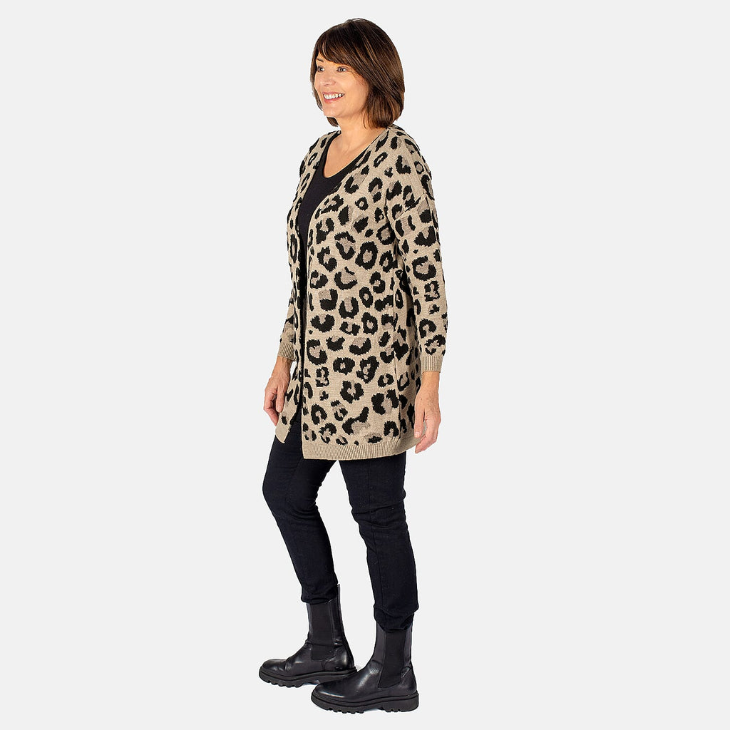 TAMSY 100% Acrylic Leopard Print Cardigan (Size S) - Peach and Black_3885454_2