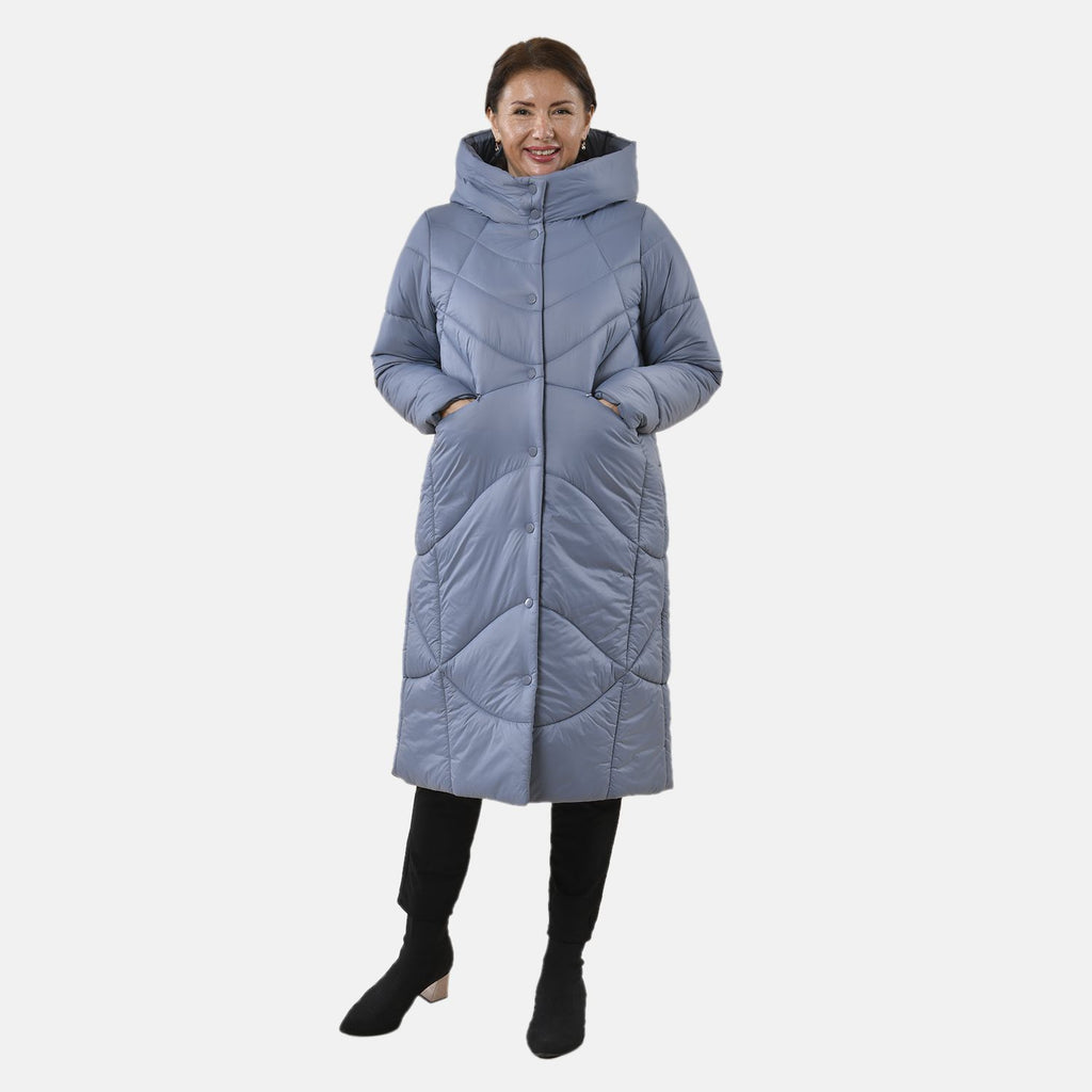 TAMSY Long Hooded Puffer Jacket with 2 Zipper Pockets  (Size L,16-18) - Grey_3887874