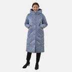 TAMSY Long Hooded Puffer Jacket with 2 Zipper Pockets  (Size L,16-18) - Grey_3887874