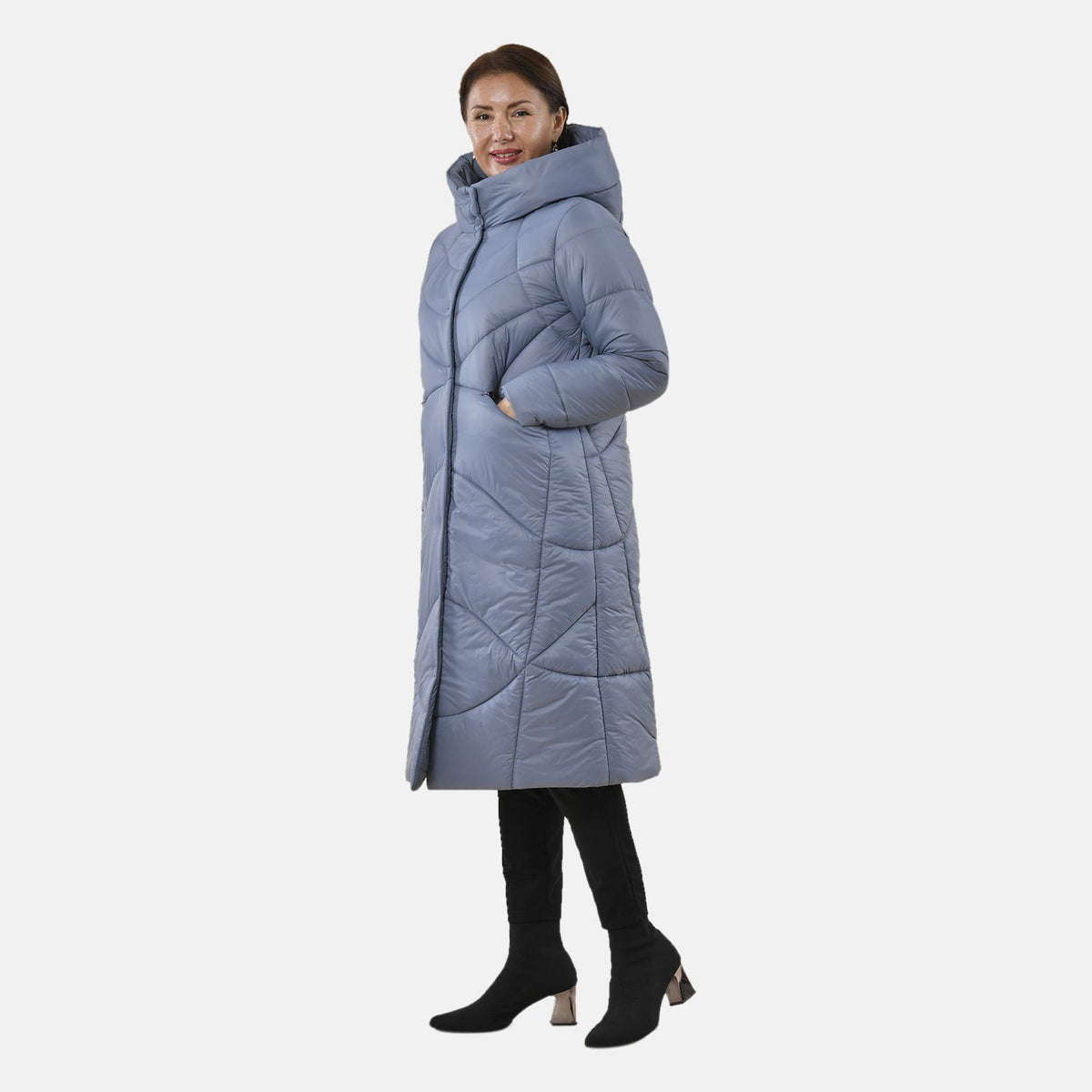 Tamsy Quilted Longline Puffer Coat - Grey 3887874 2
