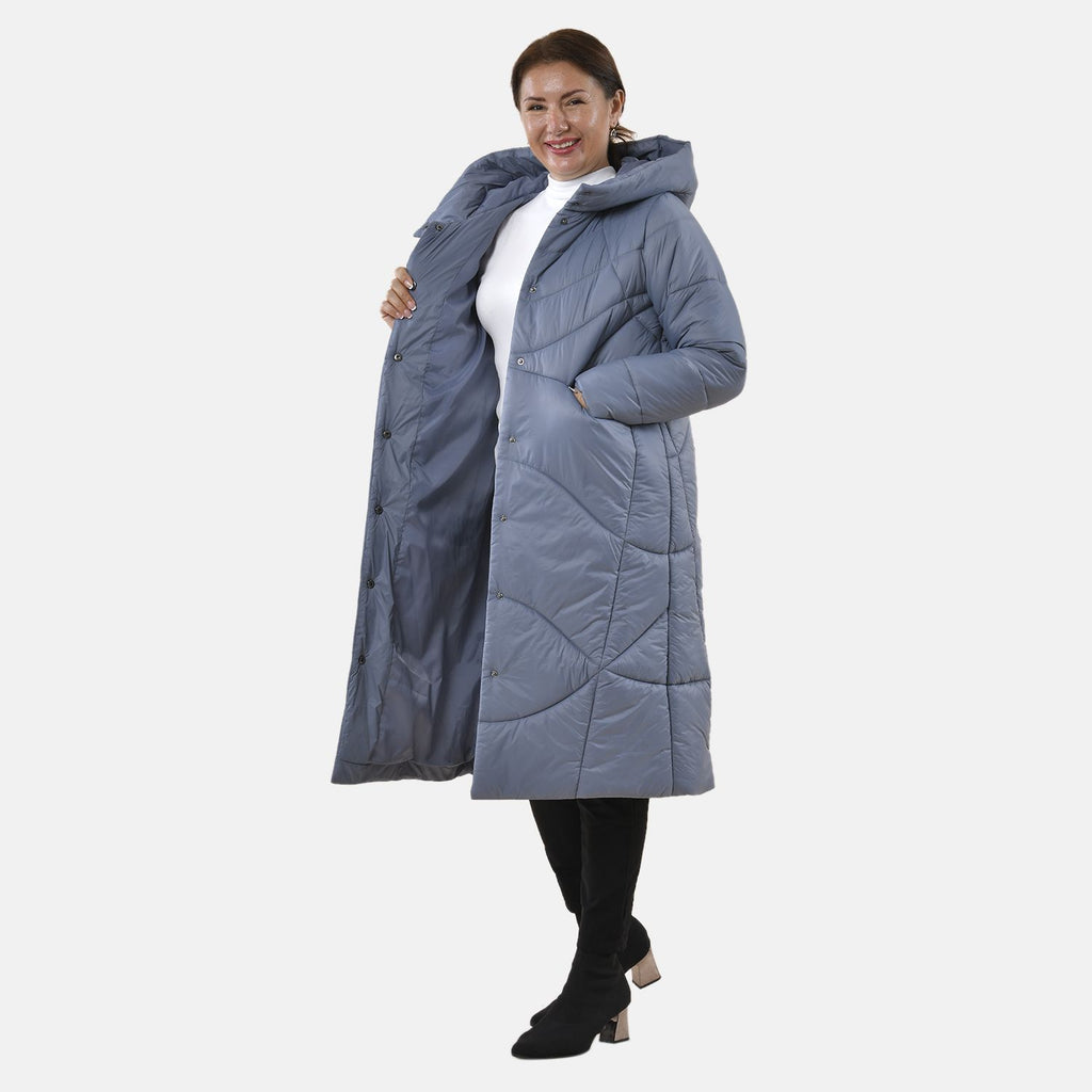 TAMSY Long Hooded Puffer Jacket with 2 Zipper Pockets  (Size L,16-18) - Grey_3887874_3