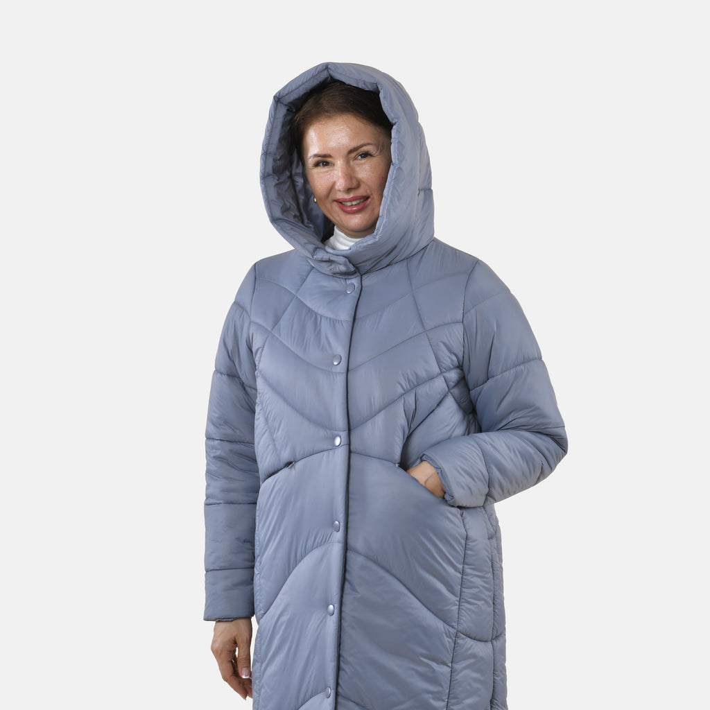 TAMSY Long Hooded Puffer Jacket with 2 Zipper Pockets  (Size L,16-18) - Grey_3887874_4