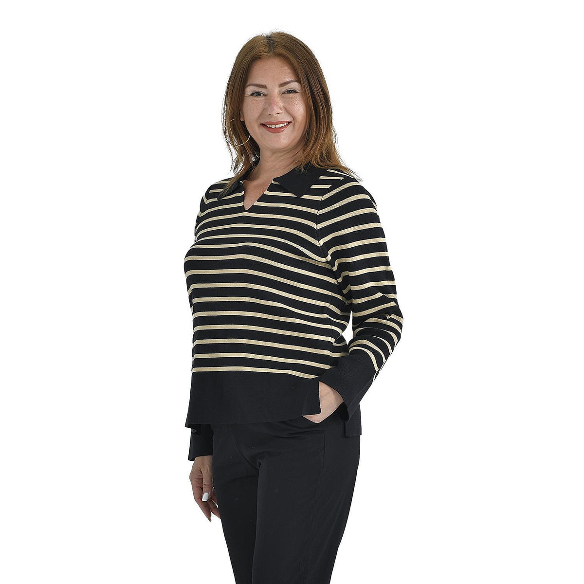 TAMSY Cotton Blend Stripe Knit Jumper  - Black and Beige 3888497 3