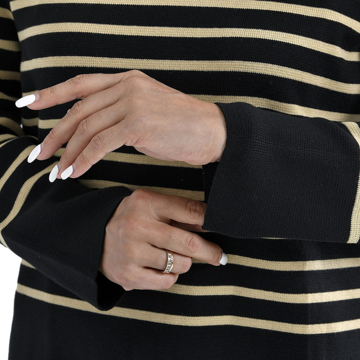 TAMSY Cotton Blend Stripe Knit Jumper  - Black and Beige 3888497 6