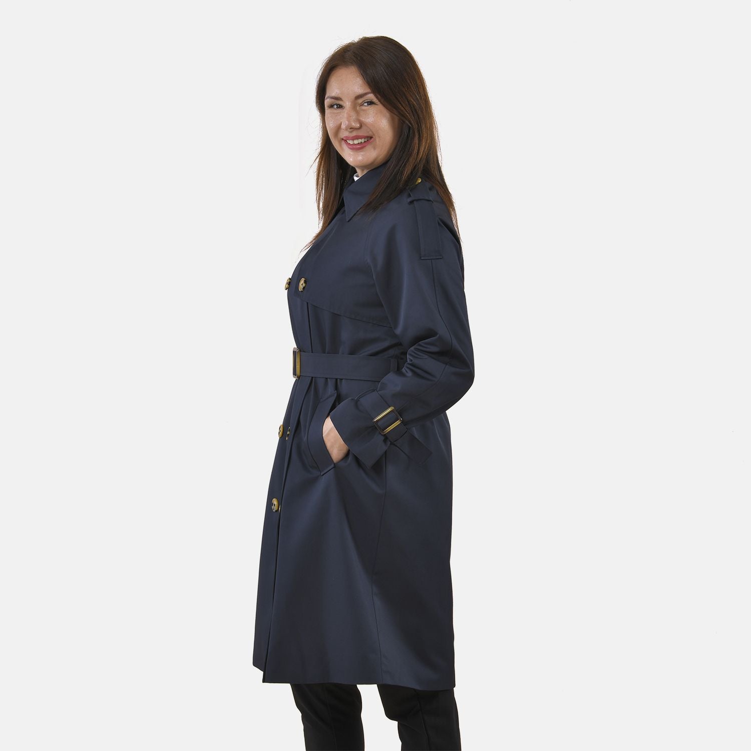 Tamsy Trench Solid Coat with 2 Side Pockets - Navy 3888609 3