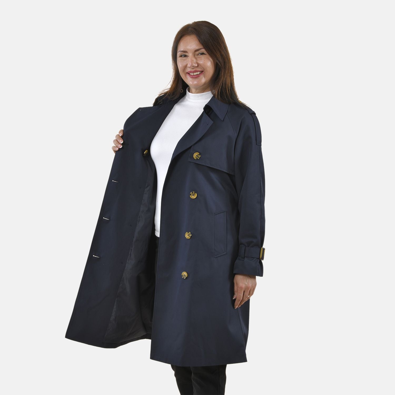 Tamsy Trench Solid Coat with 2 Side Pockets - Navy 3888609 4