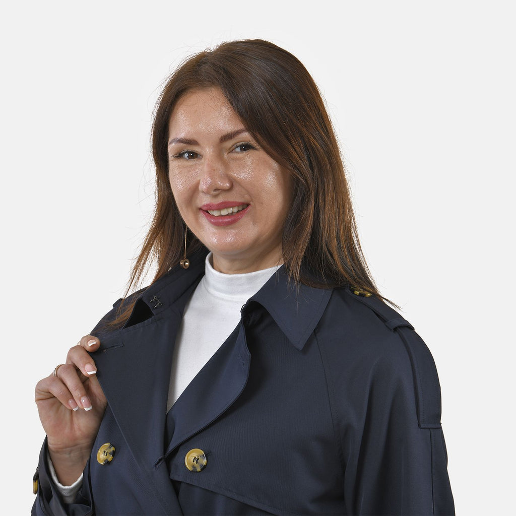 Tamsy Trench Solid Coat with 2 Side Pockets (Size XXL) - Navy_3888609_4
