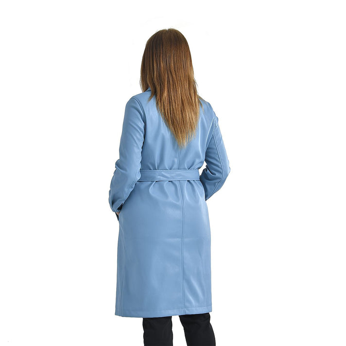 TAMSY Long Women's Coat with Two Pockets and Adjustable Waist Belt - Blue 3888622 2