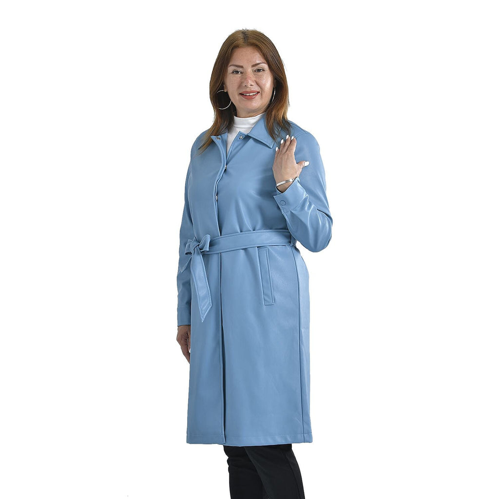 TAMSY Long Coat with Two Pockets and Adjustable Waist Belt (Size L,16-18) - Blue_3888622_2