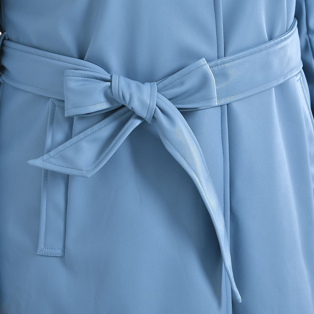 TAMSY Long Coat with Two Pockets and Adjustable Waist Belt (Size L,16-18) - Blue_3888622_6