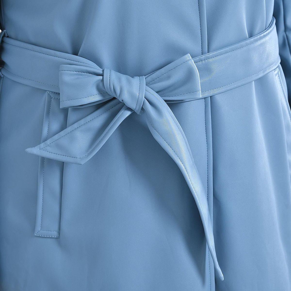 TAMSY Long Women's Coat with Two Pockets and Adjustable Waist Belt - Blue 3888622 7